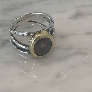 Grace and Heart mixed metal ring with amber colored stone. Size 8